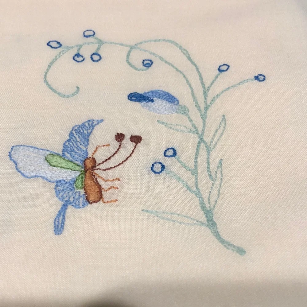 Embroidered Cream and Blue Tablecloth Set